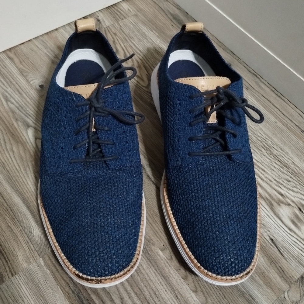 Cole Haan Original Grand Plain Toe Blue Knit Oxford Shoes C29733 Mens Size 7.5